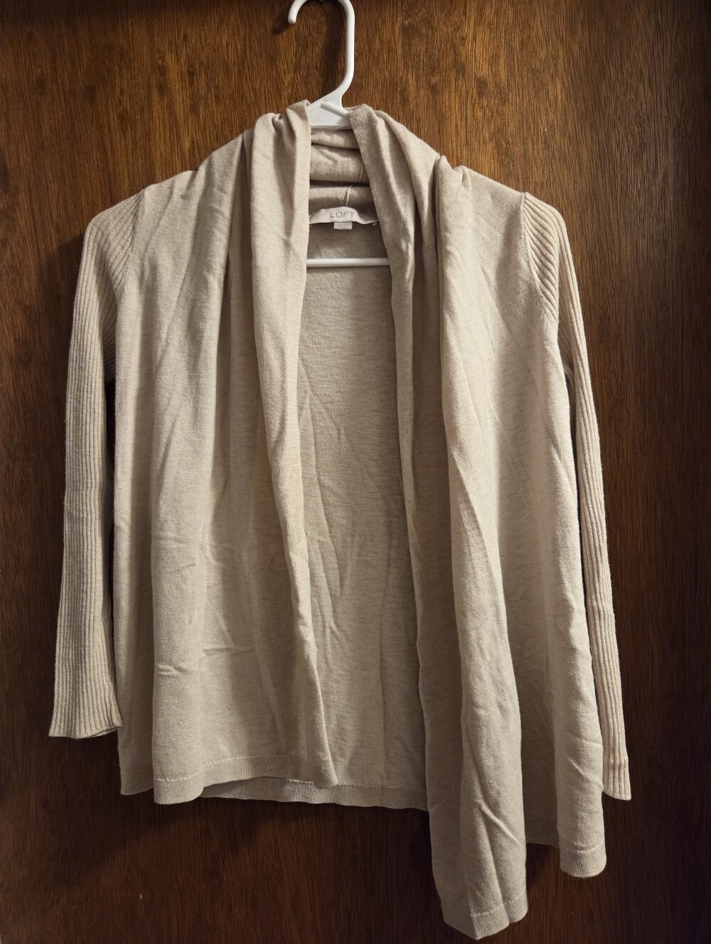 LOFT Draped Open-Front Cardigan - Beige Size XXS